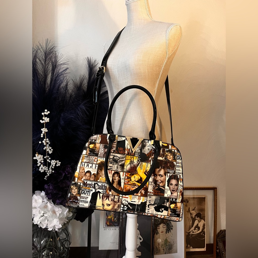 No Name Brand Structured Purse/ Bag Vogue Magazine Print